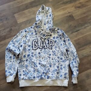 GAP White Hoodie with Blue Floral Design